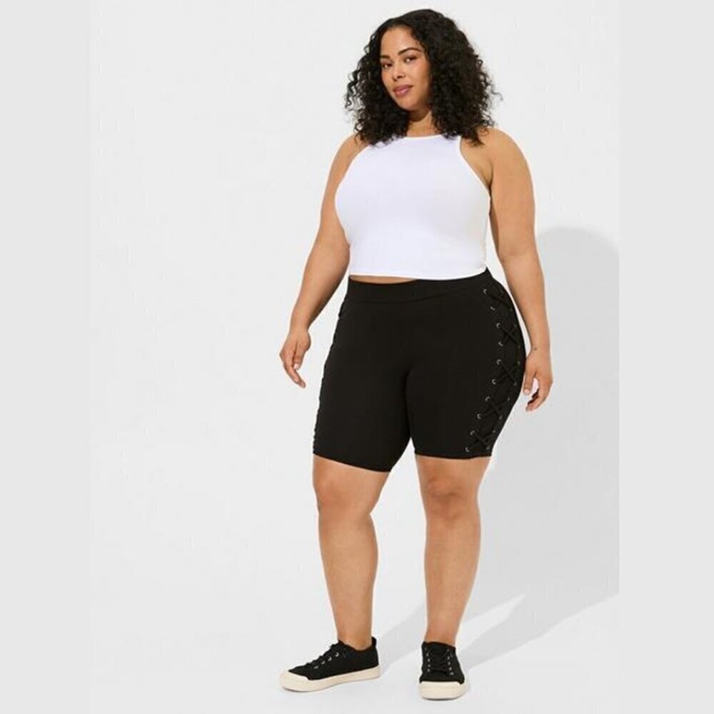 Torrid - Premium Bike Short, Lace Up, Cotton Black